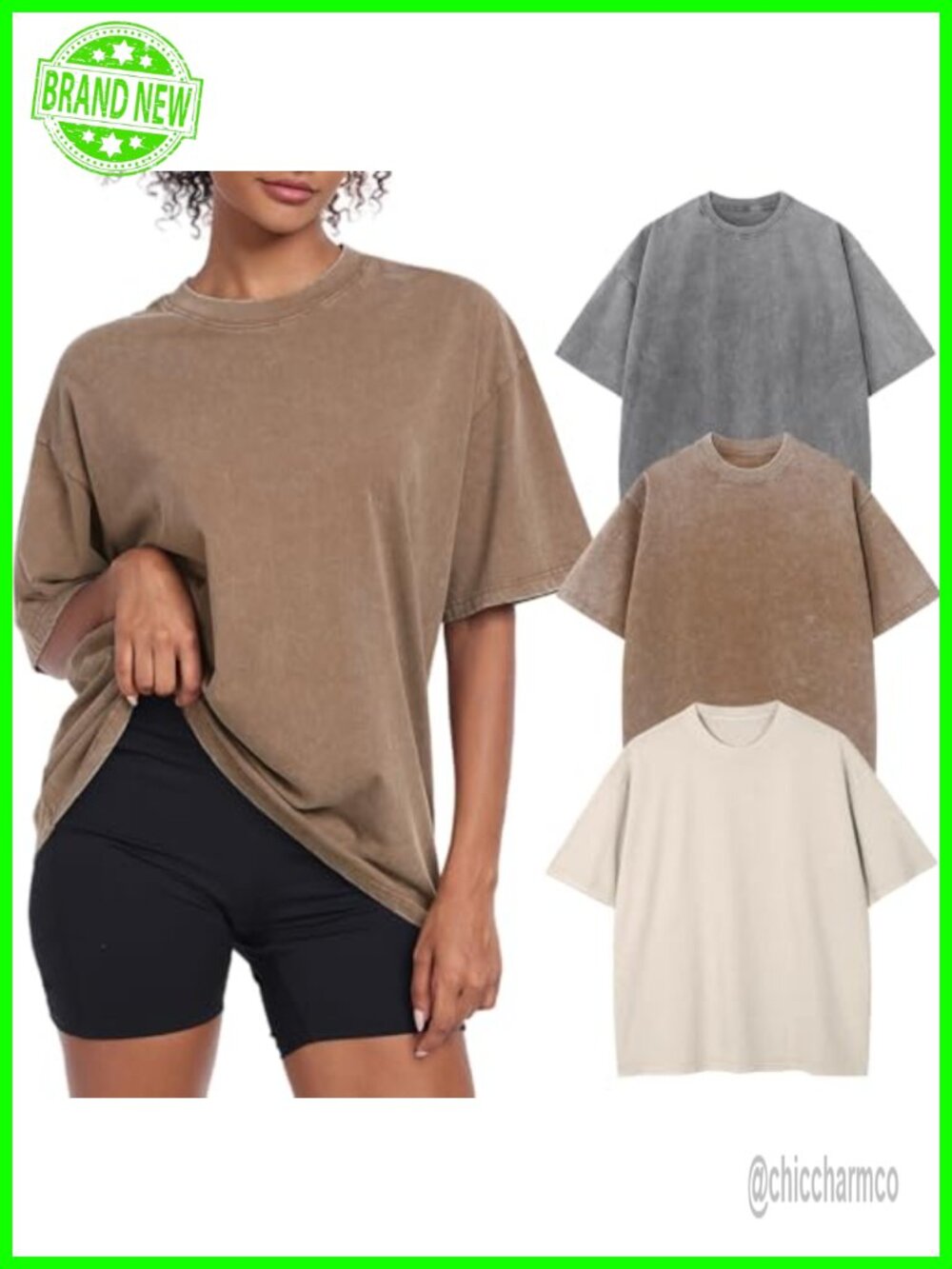 Oversized Acid Wash Cotton Tee Boyfriend Crewneck Casual T-Shirt